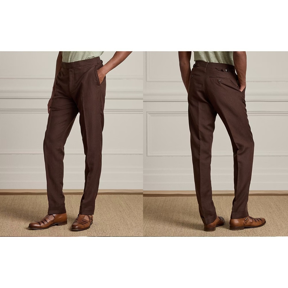 Ralph Lauren Purple Label‎ Gregory Hand-Tailored Silk-Linen Trousers Men 32 NWOT